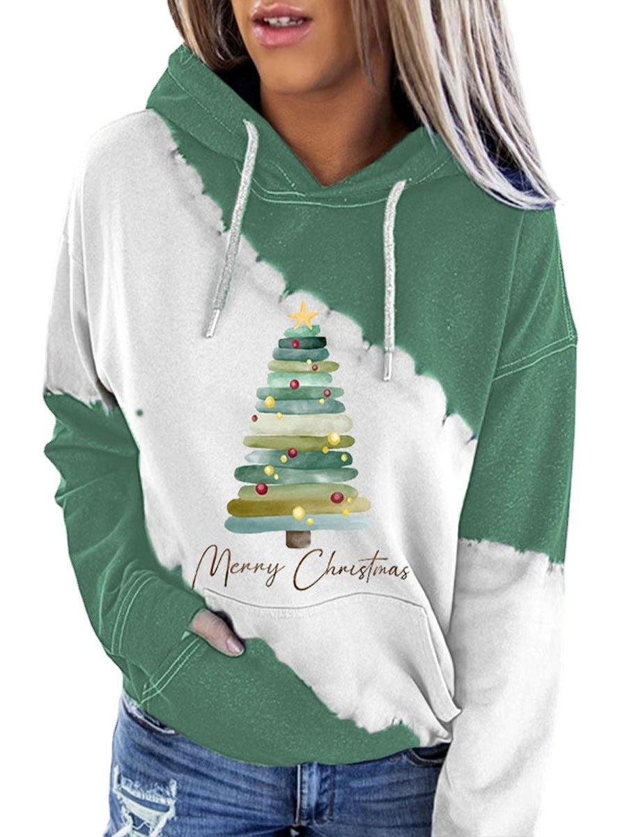 Sweater jacket female Merry Christmas Christmas tree print hoodie