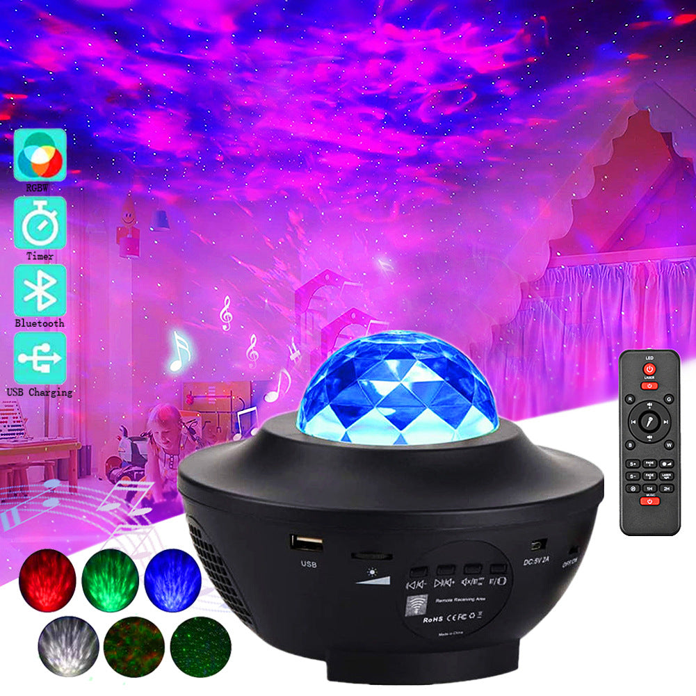 LED starry sky projector lamp usb remote control bluetooth music water pattern starry sky creative Christmas night light DJ light laser light