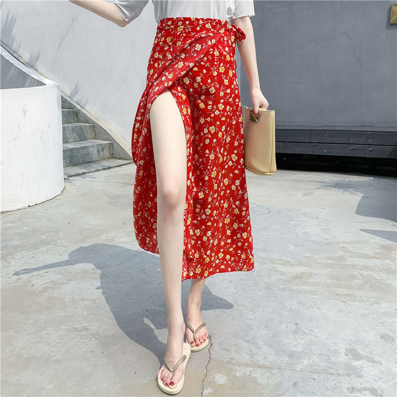 Floral Skirt  Breathable One Piece Lace Up Skirt Wrap Skirt Vacation Mid-Length Loose Beach Skirt Hot