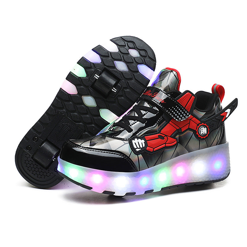 Cross-border e-commerce two-wheeled walking shoes LED hair smooth roller shoes outdoor sports skates colorful roller shoes