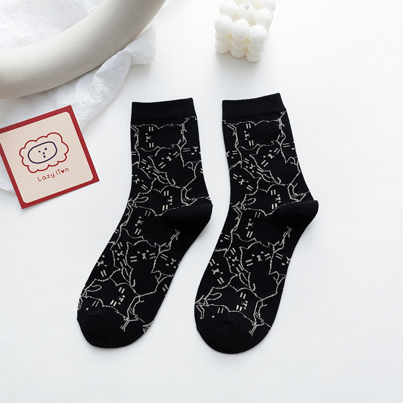 Cartoon anime cat sweet medium tube cotton socks sports high tube long socks