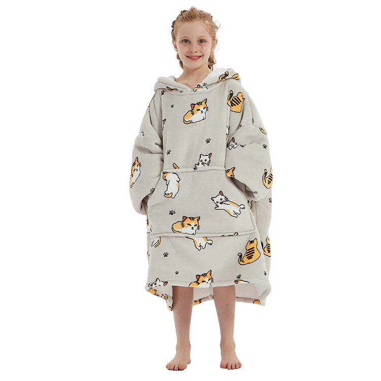 Cross-border new hooded lazy blanket pullover Flange lamb velvet  home casual wear pajamas