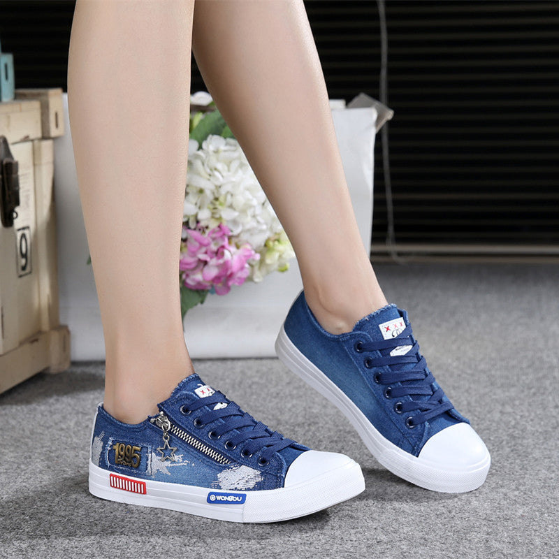 Board shoes big girls high-top canvas shoes student denim casual shoes sneakers