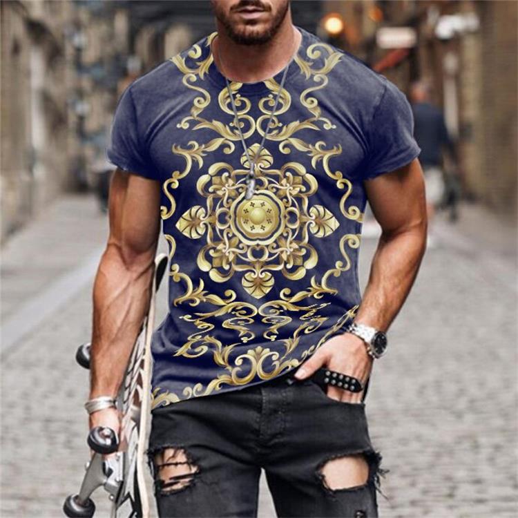 European and American cross-border new summer men's round neck casual printed short-sleeved t-shirt