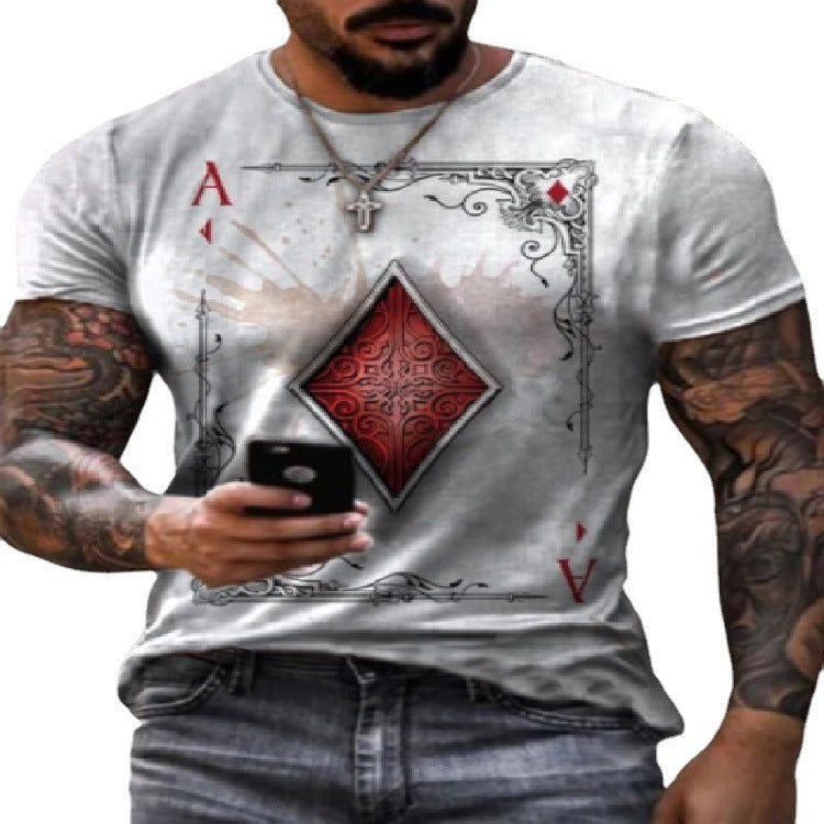 European and American fashion casual simple playing card printing round neck short-sleeved T-shirt