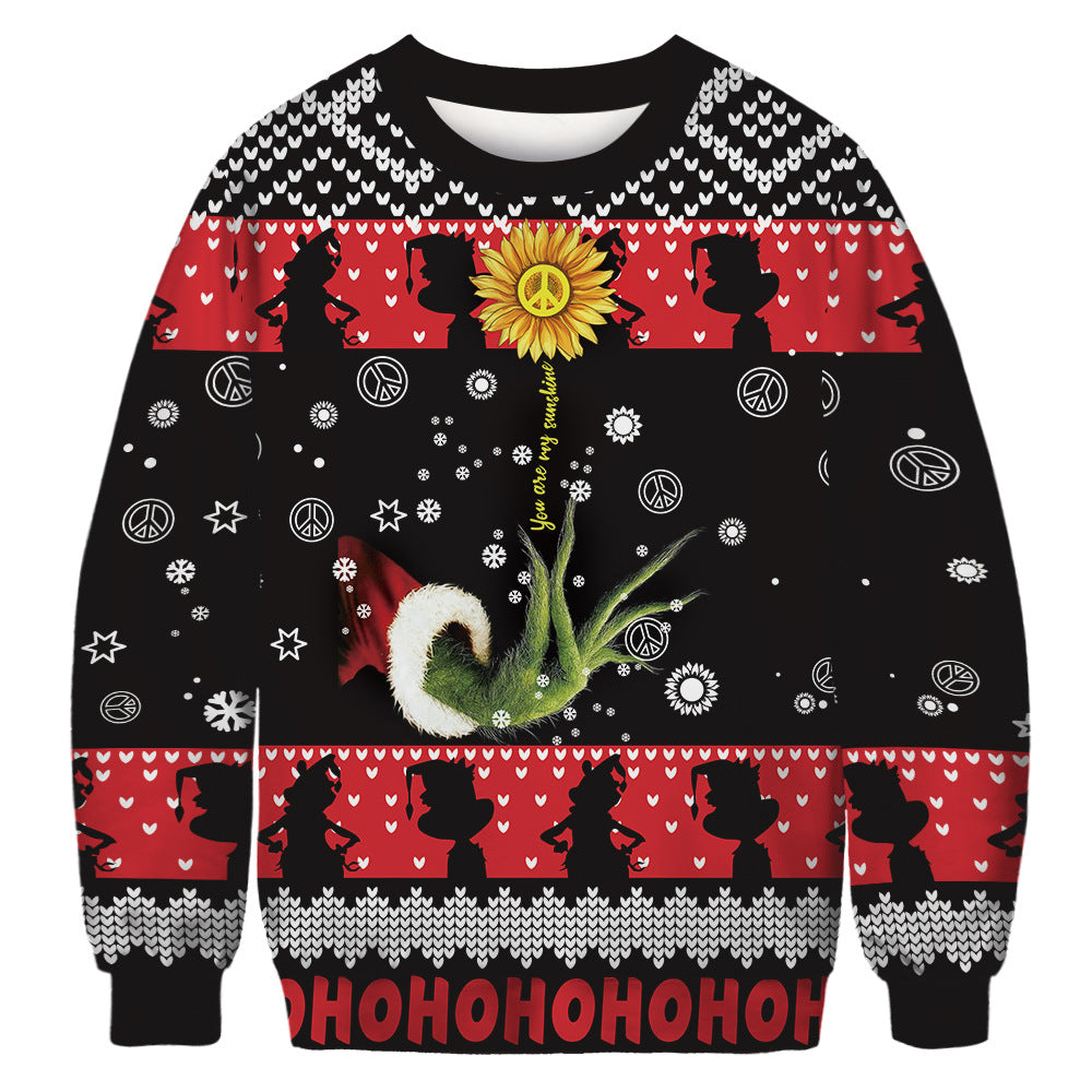 Christmas Grinch Digital Printing Couple Autumn Clothes Round Neck Long Sleeve Sweater Casual Loose Top