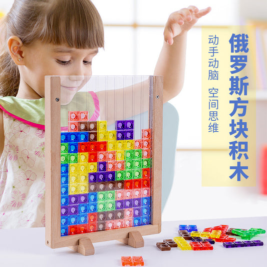 3D three-dimensional Tetris building blocks crystal color translucent puzzle desktop cross-border parent-child children's educational toys