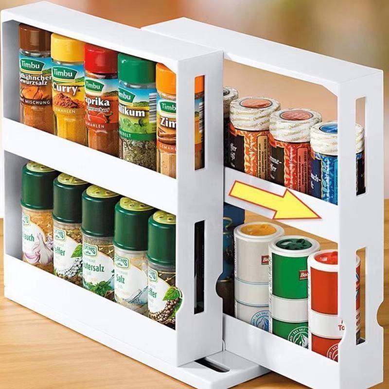 Household kitchen pull-out rotating seasoning bottle rack kitchen plastic storage rack