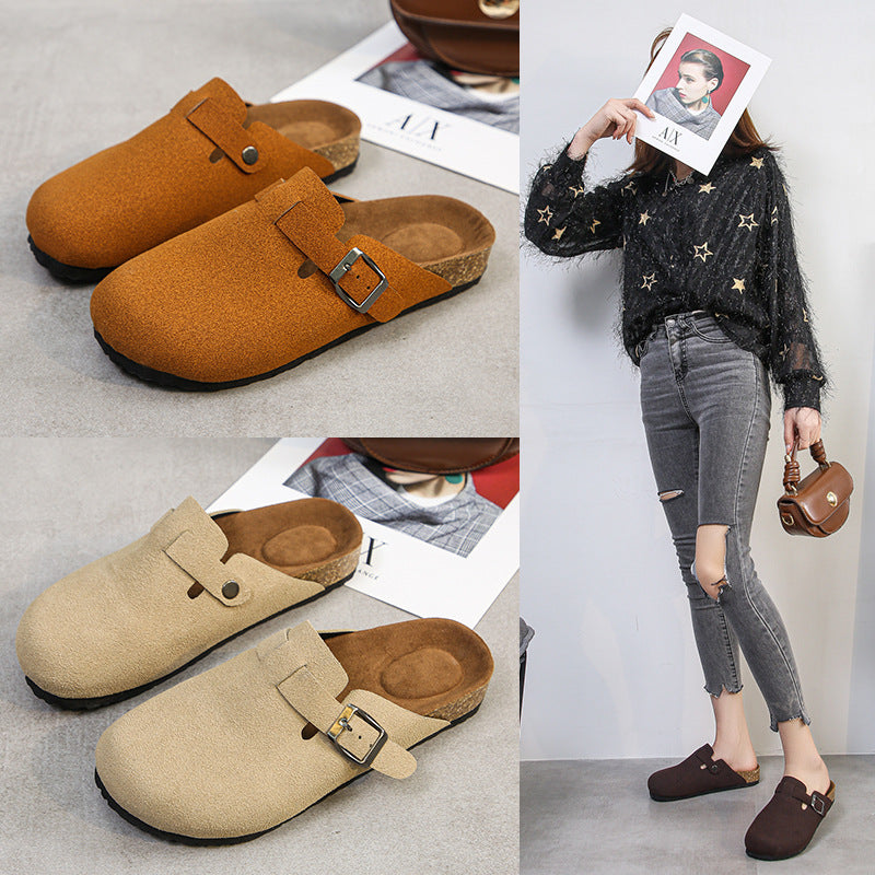 European and American fashion outer wear flat bottom couples flat cork lazy breathable slippers