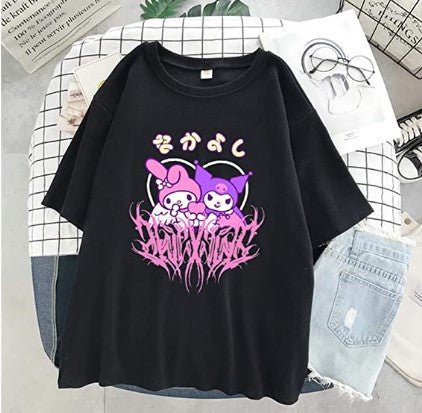 Harajuku cartoon gothic print short-sleeved T-shirt female summer street o neck sweet girl t-shirt