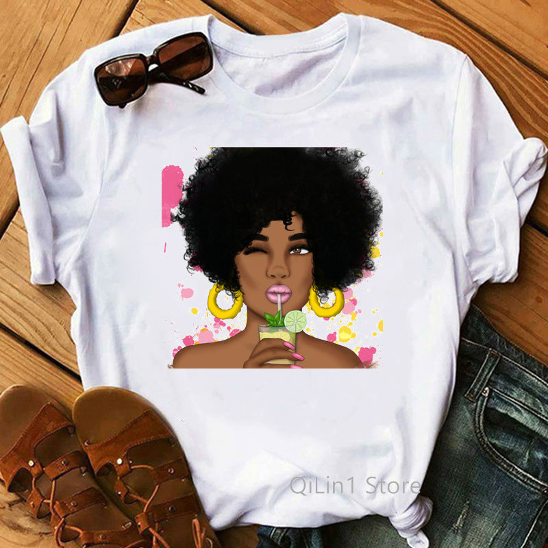 European and American Foreign Trade Feminism God Says You Are Black Girl Print Short Sleeve T-Shirt