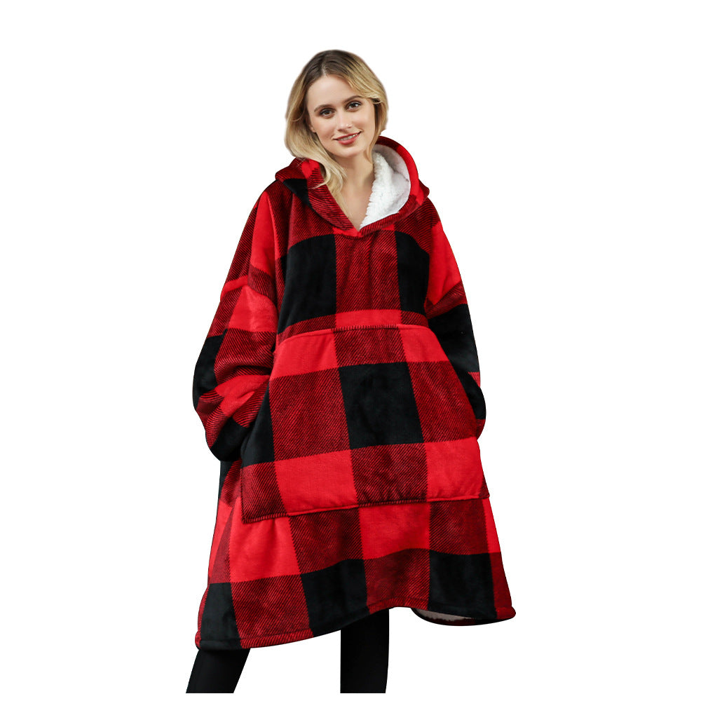 Cross-border new hooded lazy blanket pullover Flange lamb velvet  home casual wear pajamas