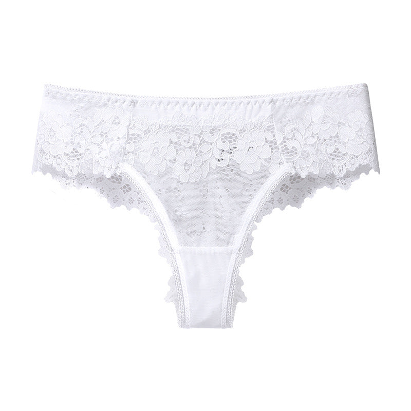 Large size lace sexy women's thong transparent mesh seamless underwear women's cotton crotch girl t-pants