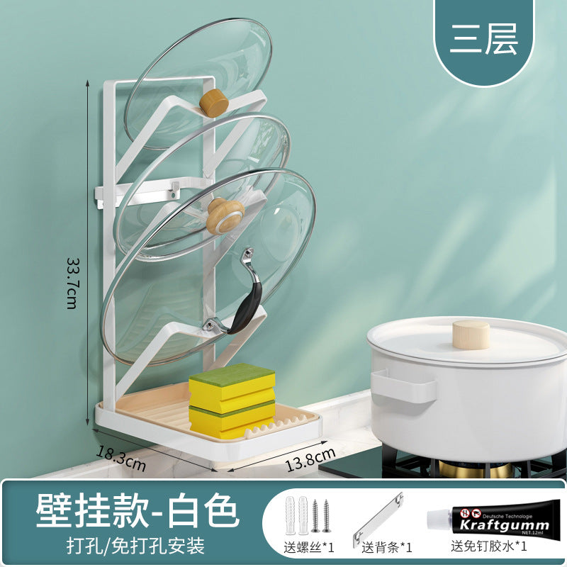 Kitchen Shelf Draining Pot Cover Rack Multifunctional Spatula Rack Wall Mounted Multi-layer Cutting Board Rack Countertop Storage Rack