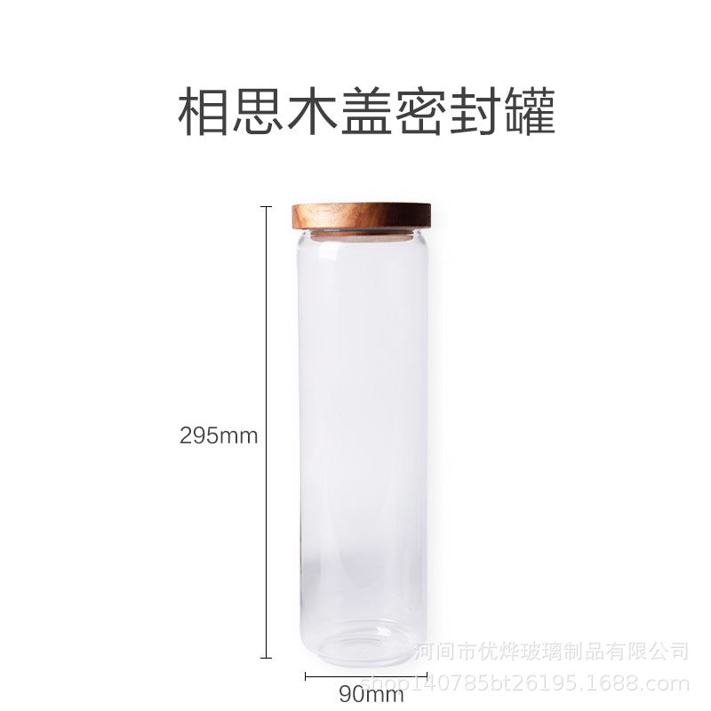 Acacia wood lid sealing jar Gao Peng silicon transparent glass storage jar storage jar candy jar