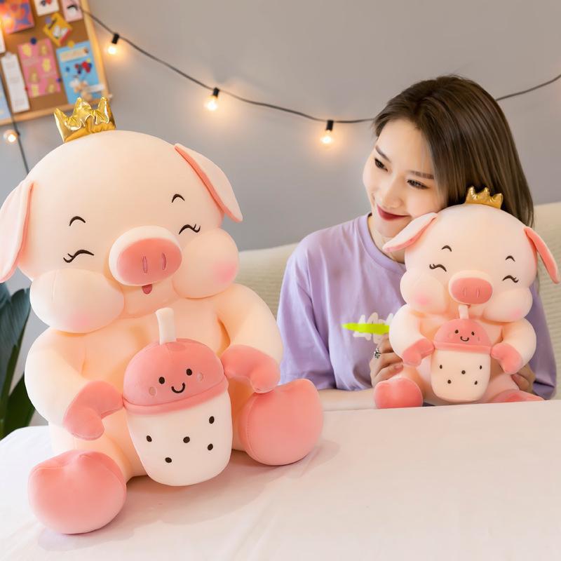 Creative milk tea pig plush toy cute cartoon crown piglet net red same paragraph doll doll birthday gift