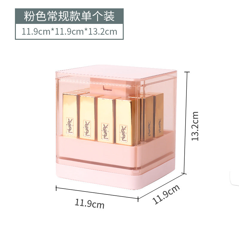 Desktop plastic transparent lipstick box Press-and-lift compartment lipstick holder Dust-proof belt cover lipstick storage box