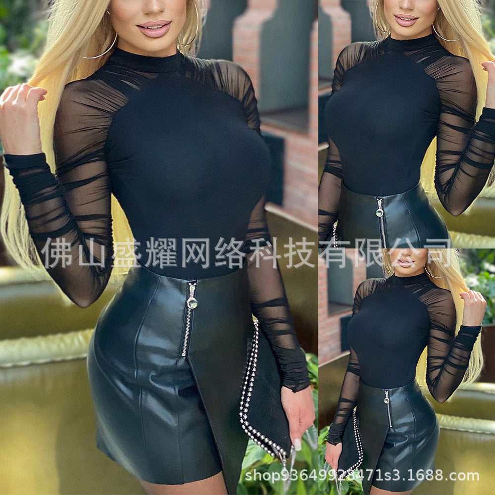 Hot style sexy mesh stitching top