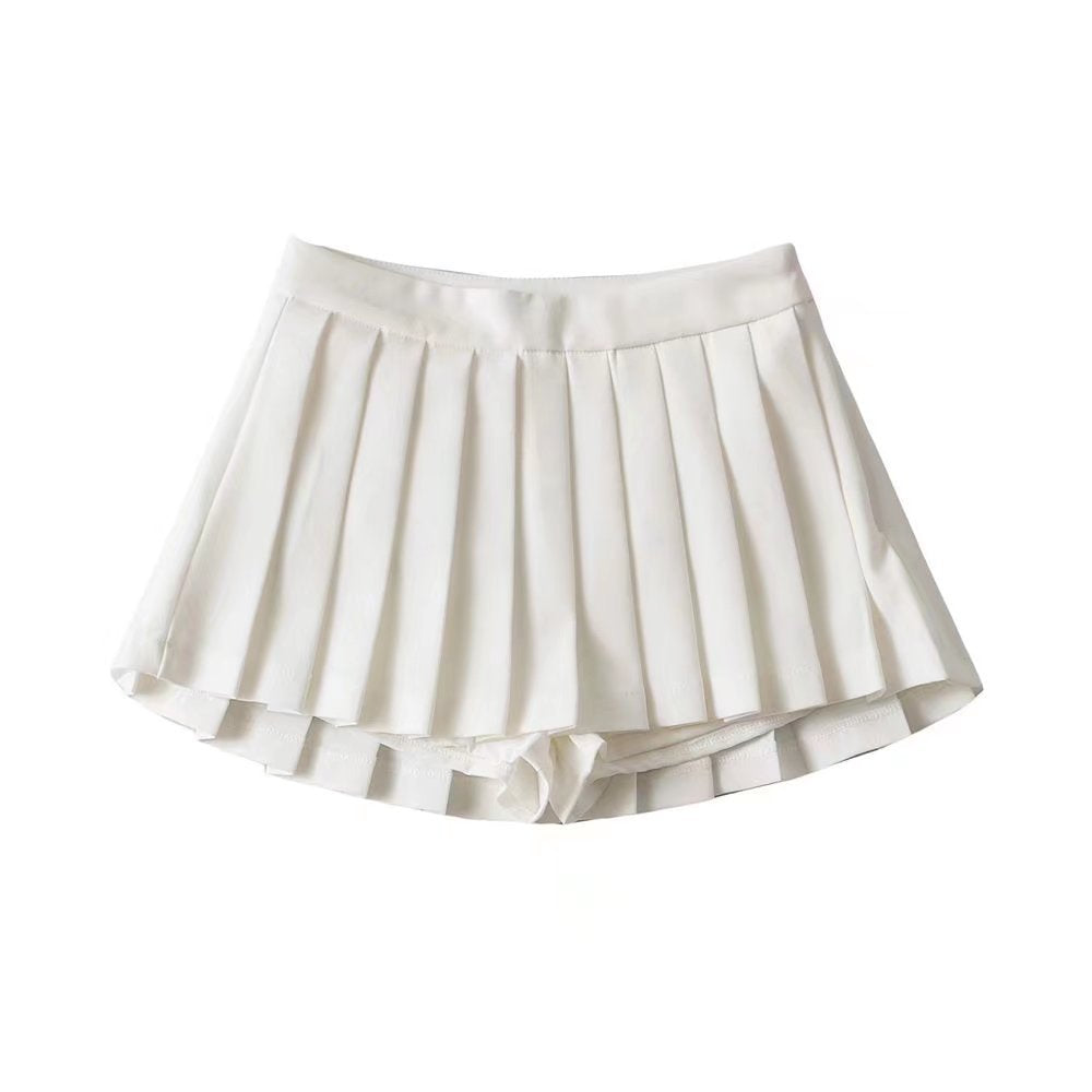 European and American style high-waisted front short back long anti-glare A-line pleated short skirt with lined umbrella skirt tennis skirt