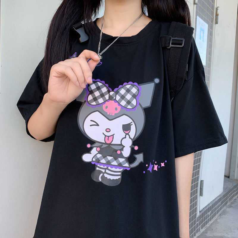 Harajuku cartoon gothic print short-sleeved T-shirt female summer street o neck sweet girl t-shirt