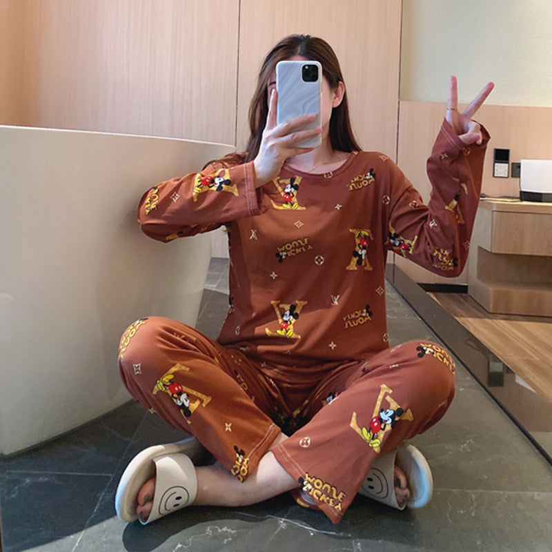 Cross-border pajamas female cute long-sleeved trousers cartoon student pajamas home service suit