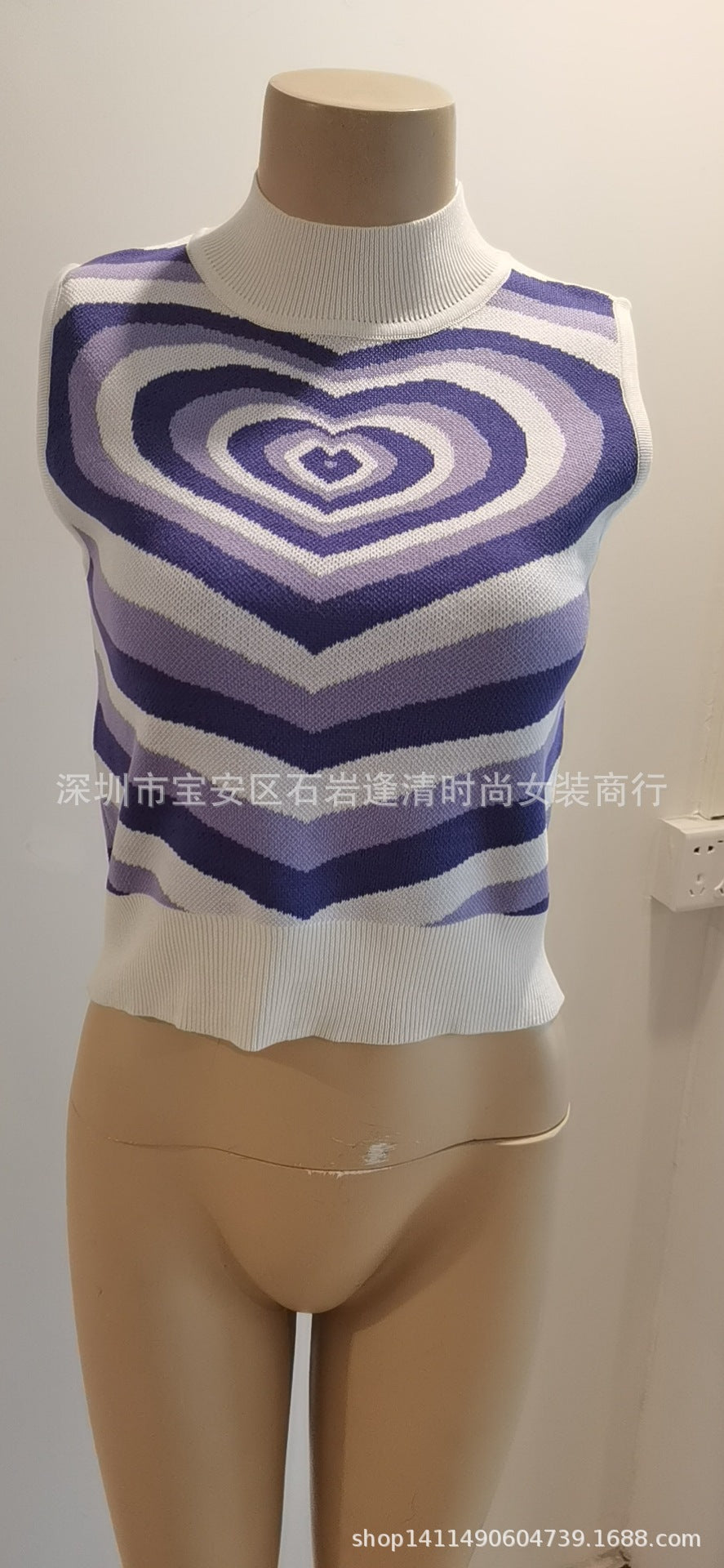 Cross-border new love vortex contrast sexy ultra-short wool knit vest slim top