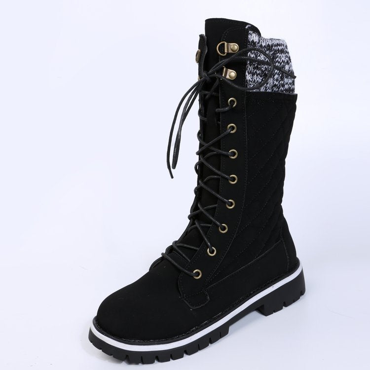 Solid color snow boots women's mid-tube flat heel side zipper round head Martin boots