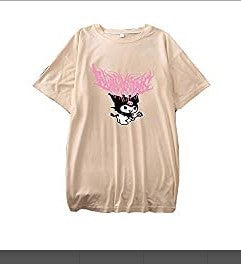 Harajuku cartoon gothic print short-sleeved T-shirt female summer street o neck sweet girl t-shirt