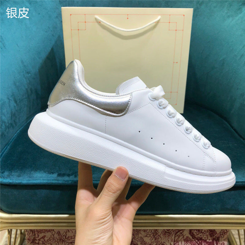 New small white shoes, leather thick-soled inner increase, platform bottom, wild couple casual shoes