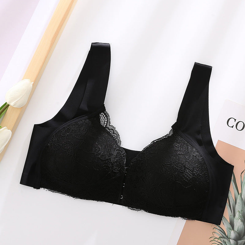 No steel ring bra adjustment type large size lace front buckle gather close breasts thin bra underwear