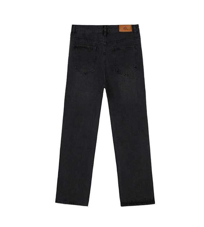 New jeans men's loose straight autumn wide-leg pants Korean version of the trend of black distressed casual long pants