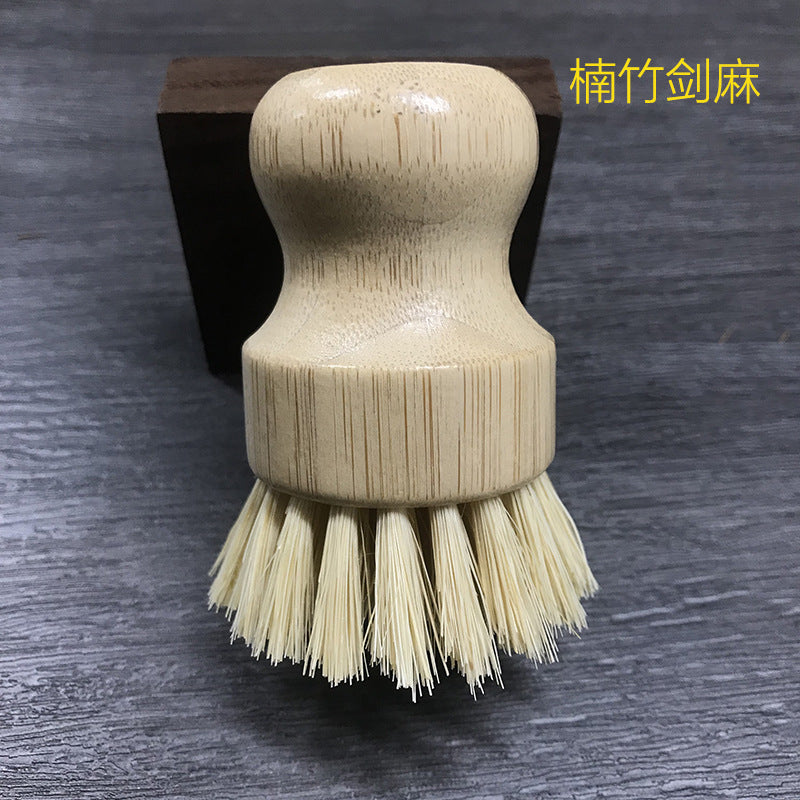 wooden kitchen cleaning brush non-stick oil sisal palm short handle round dish brush wash bowl brush seal pot brush