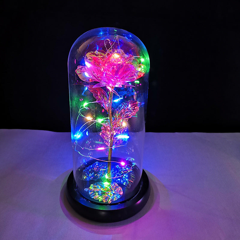 Rose flower glass cover gold foil flower with led light immortal flower Valentine's day Christmas ornaments