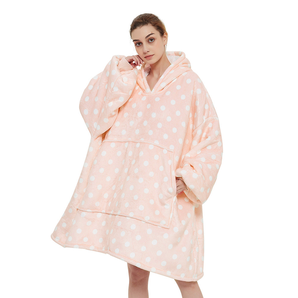 Cross-border double-layer TV lazy blanket hooded pullover sweater women cold protection and warm pajamas TV blanket