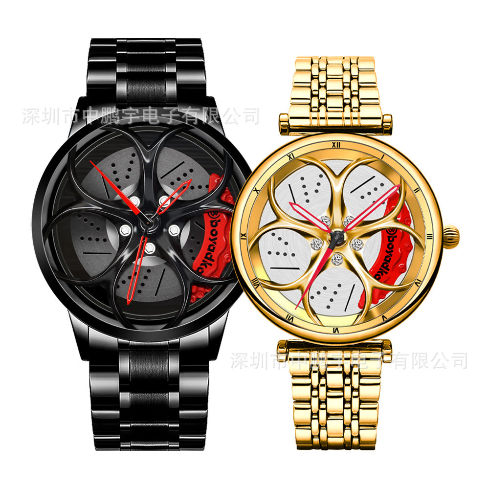 Rotatable car hub couple watch cross-border explosion-proof quartz watch creative watches