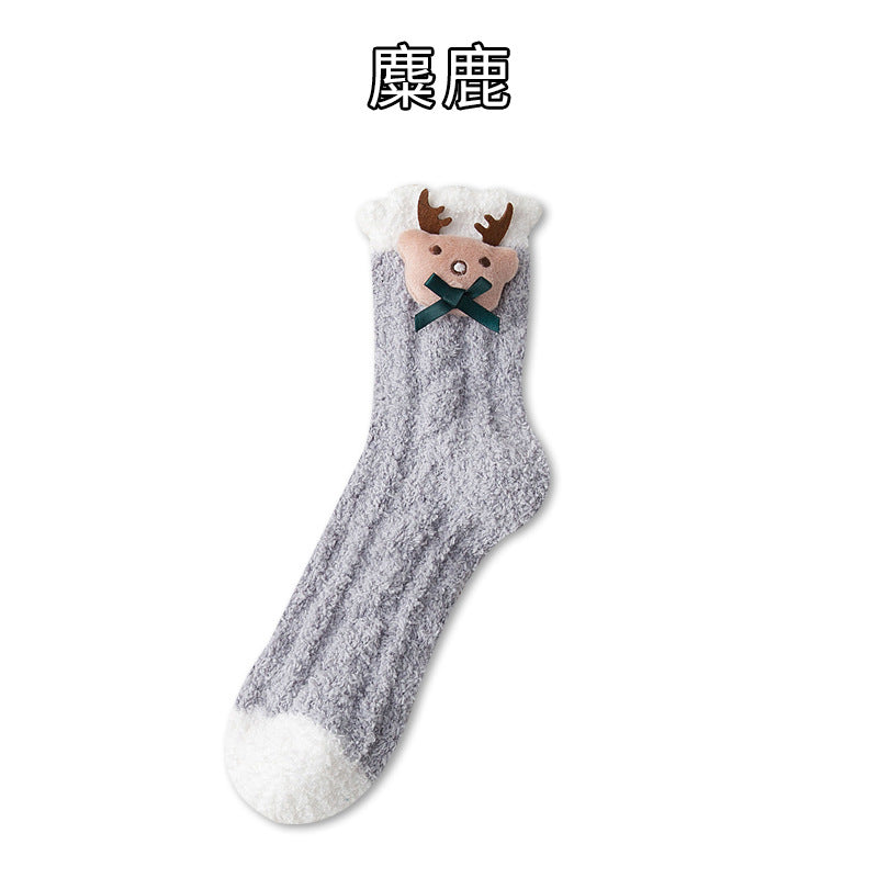 Thickened coral fleece socks cute cartoon tube socks Christmas socks home floor socks