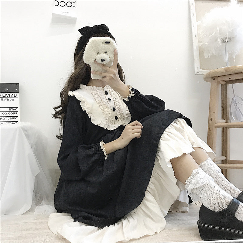 New Japanese girl cute lolita stitching mid-length skirt Lolita sweet dress