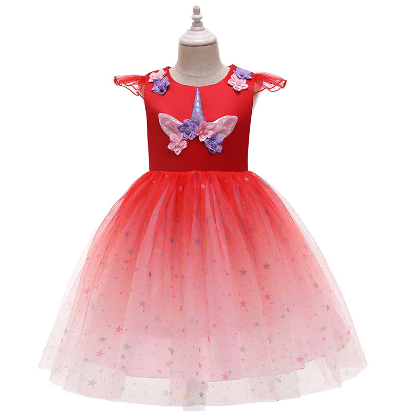 Children's clothing children's princess dress mesh unicorn Christmas dress