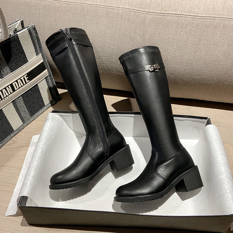 Martin boots black thick-soled thin tall boots long barrel knight boots