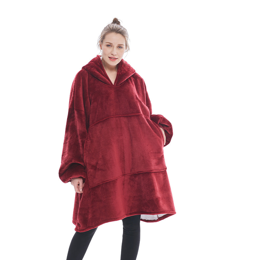 Cross-border new hooded lazy blanket pullover Flange lamb velvet  home casual wear pajamas