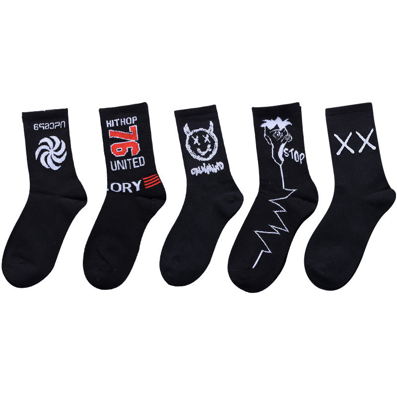 Socks men and women stockings street ins trend stockings black sports wind high-top basketball socks