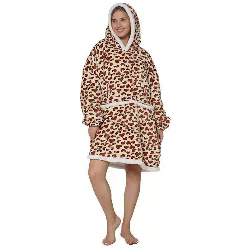 Lazy blanket flannel composite lamb wool pullover sweater TV blanket hooded lazy outdoor warm pajamas