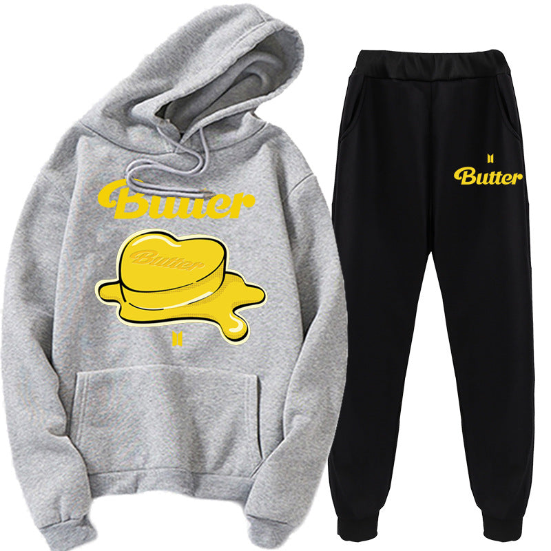 European and American butter letter sweater + sweatpants suit new youth pullover sweater hoodie