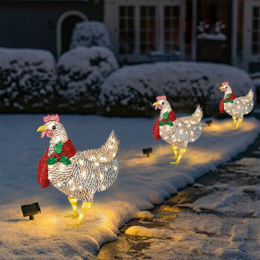 Glowing Rooster Christmas Scarf Garden Chicken Light-Up Chicken with Scarf Garden Decoration