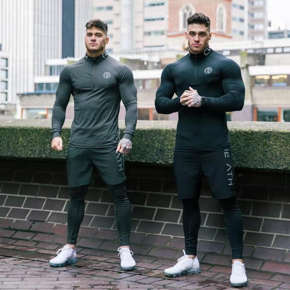 Muscular male fitness three-piece sports long-sleeved T-shirt