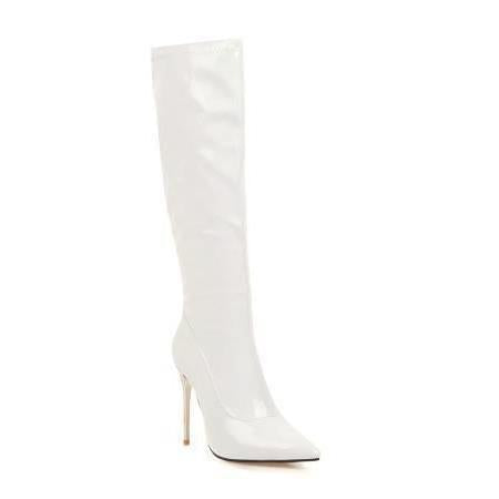 Sexy pointed heel women's boots patent leather side zipper high boots