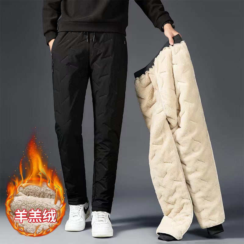 Men's Plush Thickened Pants Outdoor Warm Down Cotton Pants Sherpa Cashmere Large Size Men's Pants