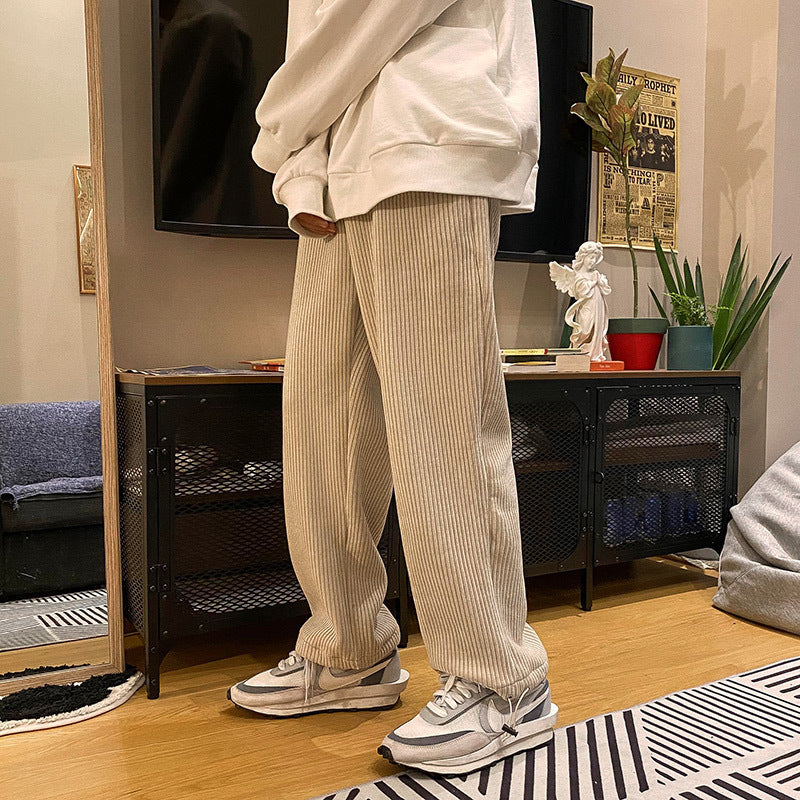 Corduroy radish pants men's new high waist drooping loose beam feet nine points dad Harlan pants ins tide