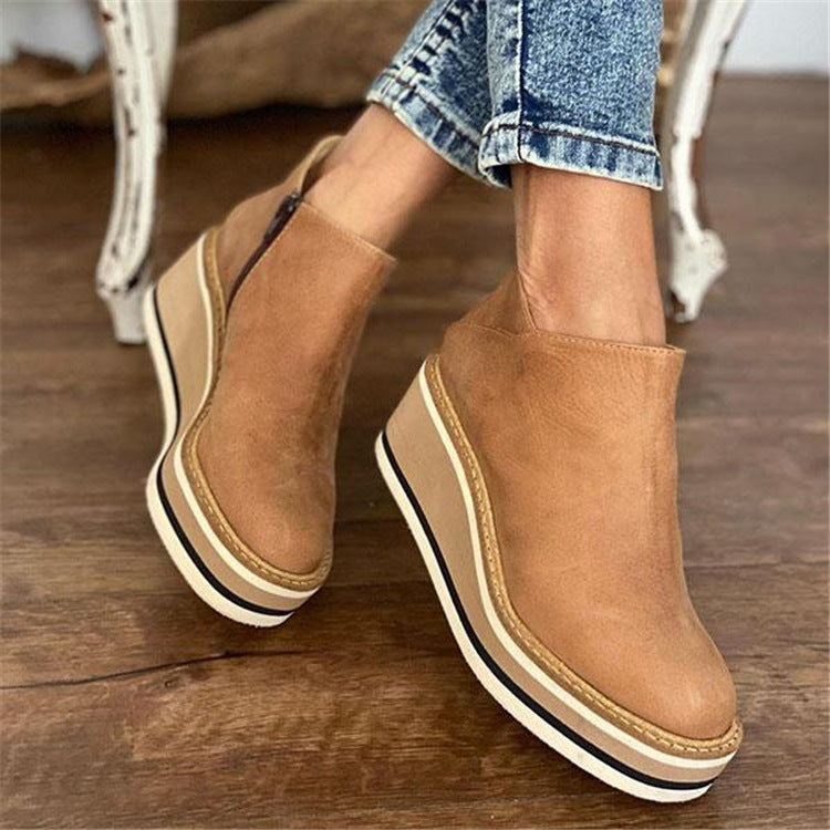 New viscose shoes casual round head thick heel spot solid color low cut British solid color fashion boots