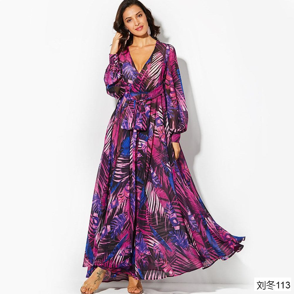 European and American ladies print beach dress